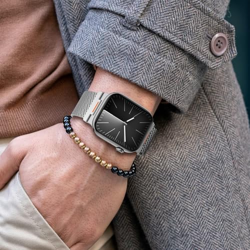 Milanese Loop Compatible with Apple Watch Ultra 3/2/1 Band 49mm 46mm 45mm 44mm 42mm, Magnetic Stainless Steel Strap Bands for iWatch Ultra SE 3/2/1 Series 11 10 9 8 7 6 5 4 3 2 1 Men, Silver - color: Silver