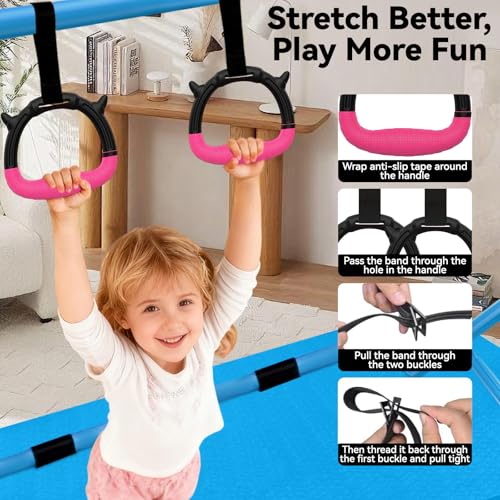 WATBKHE Gymnastics Bar Adjustable & Foldable Training Kip Bar with Rings and Mats, Sturdy Gymnastics Horizontal Bar, Gymnastics Equipment for Home Practice, Blue