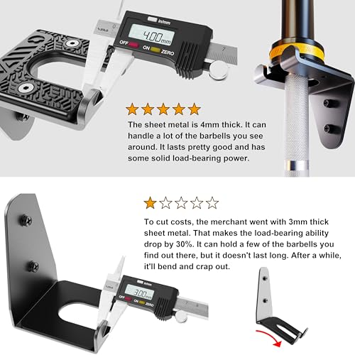 VAIIO Single Olympic Barbell Hanger,Garage Gym Bar Wall Rack,Vertical Barbell Mount Rack,Black Powder Coated,Space Saving Commercial or Home Gym Accessory,Holds Under 33mm Bar Size - color: 5mm Black
