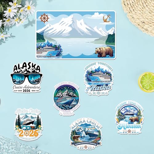 Wxiben 7 Pcs 2026 Alaska Cruise Ship Door Magnets Decorations Magnetic | Alaskan Magnet Stickers with 3 Pens, Strong Magnet Grip, Firm Sticking, for Carnival, Party, Fridge, Stateroom Cabin Door - style: 2026 Alaska