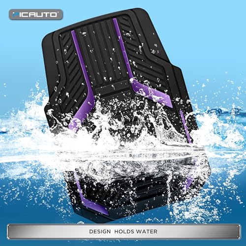 PIC AUTO Heavy Duty Rubber Floor Mats, Purple Aluminum Film Car Mats Set, Front and Rear Car Mats with Anti-Slip Backing, All Weather Protection, Trim-to-Fit for Automotive SUV, Sedan, Van - color: Purple