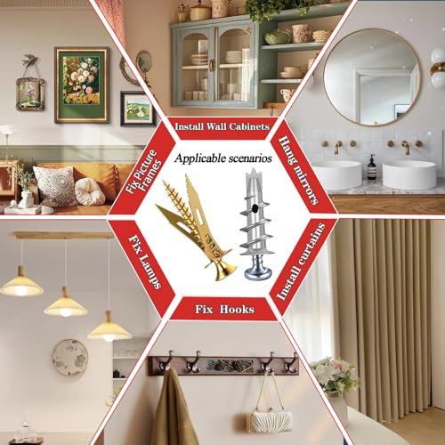 220PCS Self Drilling Drywall Anchors with Screws Kit, Wall Anchors for Drywall, 5-Sizes Metal Expansion Bolt for Dry Wall,110 PCS Sheetrock Anchors and 110 PCS Screws-No Drill Needed