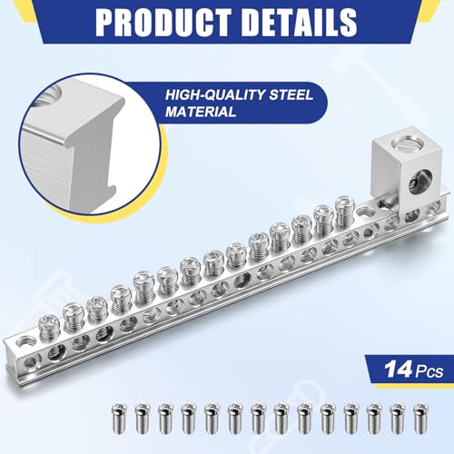 Relaxweex 2 Sets Ground Bar Kit with 14 Terminal Positions and Ground Lug Bar Aluminum Grounding Lugs for Electrical Connections - size: 14 Terminal Positions