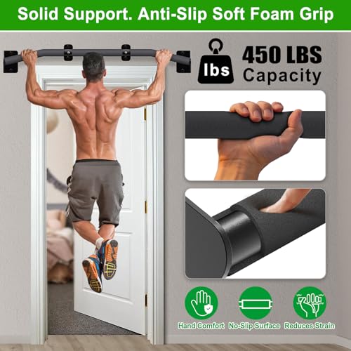 SELEWARE Heavy Duty Wall Mount Pull Up Bar, Joist Mount Chin Up Bar for Doorway, Sturdy Steel Construction, w/Resistance Band Hooks, Fits 32"/36" Wall Studs for Home Gym Strength Training - size: B: 36" x 1.6" Dia Grip