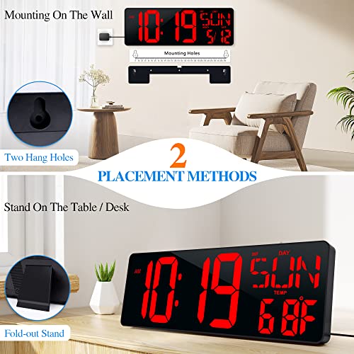 17.2"Large Digital Wall Clock Large Display with Remote Control 180°Visible | Timer with Temperature Date Week Auto DST Adjustable Brightness, for Living Room Classroom Garage Gym Gift for Senior Mom Dad