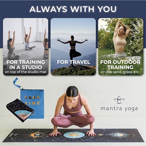 Mantra Yoga Travel PRO 1.5mm with Knee Pad - Foldable Fitness & Exercise Mat with Bag | Lightweight, Compact & Eco-Friendly | Non-Slip & Washable | For All Types of Yoga | 72" L x 24" W | 2.6 lbs - color: BlackSky