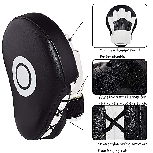 Boxing Curved Focus Punching Mitts- Leatherette Training Hand Pads Karate Muay Thai Training Gloves with Adjustable Strap - color: black