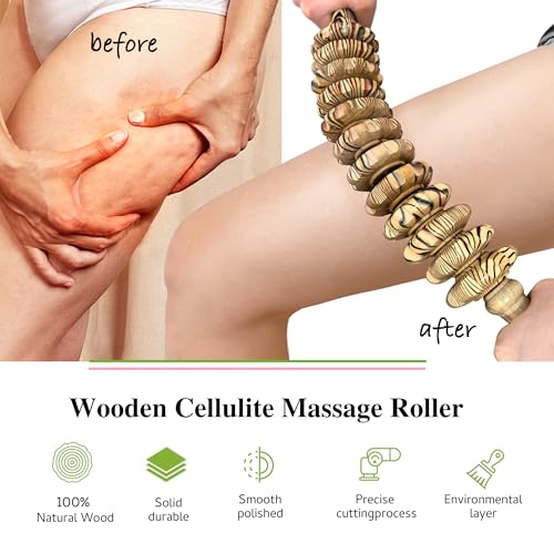 Wooden Curved Handheld Roller Stick Massager - 12 Rollers Wood Therapy Tool for Trigger Point, Fascia & Cellulite Reduction, Lymphatic Drainage, Muscle Tension Relief & Body Shaping (Wood Grain) - color: Wood Grain-12 Rollers