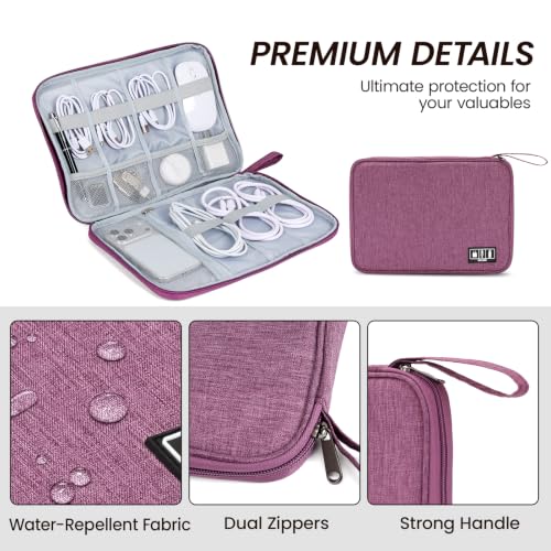 Large Slim Cable Organizer Travel Case, Single-Layer Electronic Accessories Pouch for Chargers, Cords, Power Bank, Mouse and SD Cards, 12.6 x 9.45 x 1.57 Inches - color: purple, size: L