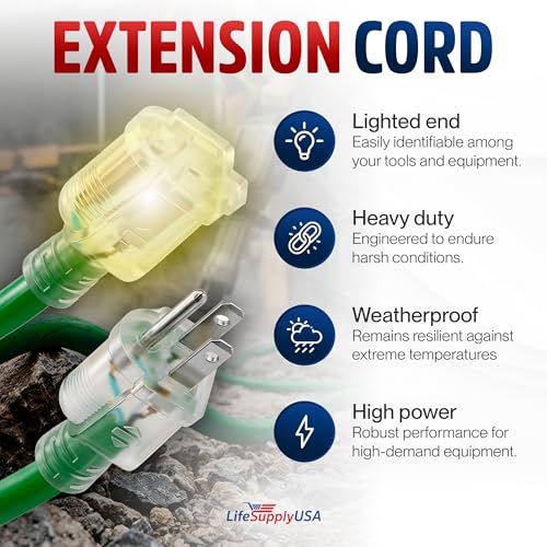 10ft Outdoor/Indoor Extension Cord 16/3 Gauge Heavy Duty 3 Prong SJTW, Waterproof, Flexible Cold-Resistant Long Power Cord,13A 125V 1625W, Green by LifeSupplyUSA - color: Green, size: 10 FT, style: 16AWG