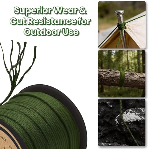 9KM DWLIFE Camo Green Kevlar Cord, High Strength, Ultralight, Abrasion Resistance for Trip Wire, Saw, Model Rocket, Hammock Tarp Ridgeline, Camping，Tactical Survival - size: 150lb | 1mm(Dia.)x200ft