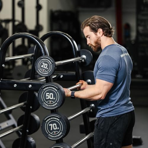 Titan Fitness Fixed Barbell Rack, Holds 10 Straight or EZ Curl Bars, Free Standing A-Frame Garage Gym Barbell Weight Storage Rack Stand