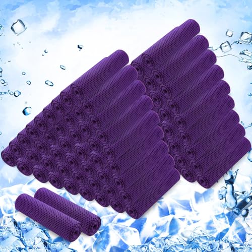 Hosuly 100 Pack Cooling Towels, 40"x12" Cooling Towels for Neck and Face Breathable Soft Chilly Sweat Rag Microfiber Sport Rags for Gym Yoga Golf Running - color: Purple