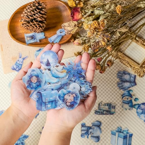 56PCS Snowflake Stickers Aesthetic PET Winter Stickers | Graffiti Butterfly Decals, Waterproof, For Scrapbook DIY Crafts Album Bullet Journal Planner - color: Winter