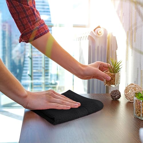 Utopia Towels 12 Pack Premium Wash Cloths Set, 12 by 12 Inches, 100% Cotton Ring Spun, Highly Absorbent and Soft Feel Essential Washcloths for Bathroom, Spa, Gym, and Face, Black - color: Black, size: 12 Wash Cloths