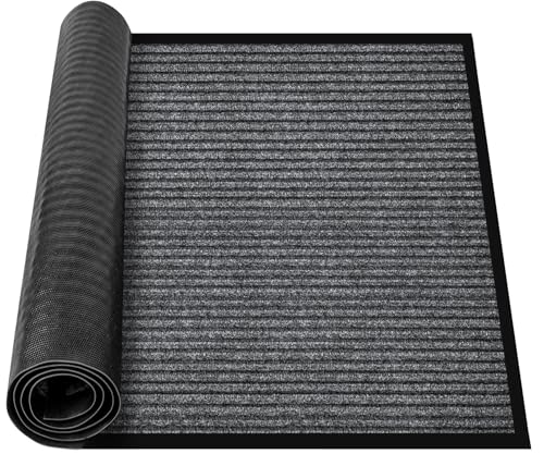 MYFAMIREA Commercial Floor Mat 4' x 5' Extra Large Front Door Industrial Rug Heavy Duty Brush Step Entrance Mat Weather Utility Rug with Non Slip Rubber Backing Low Profile for Entryway, Charcoal Grey - size: 4 x 5 Feet