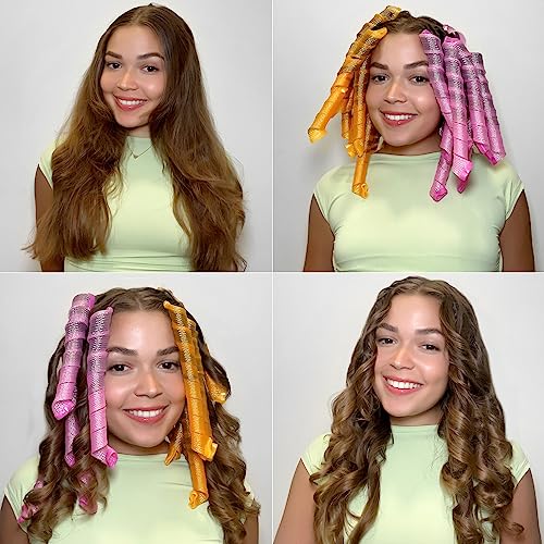 40pcs Heatless Spiral Hair Curlers for Long Hair - Heatless Curls Overnight 22inch Magic Hair Rollers No Heat Curlers for Women Kids - color: Pink&Orange