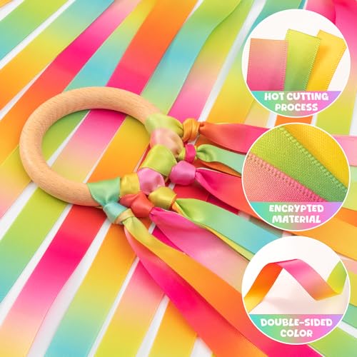 2Pcs Ribbon Hand Kites, Gymnastics Dance Ribbons,Dancing Streamer with Wood Ring for Artistic Dance, Gymnastics, Entertainment, Decoration and Party - color: Neon Pulse