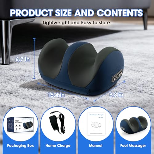 Foot Massager with Heat, Shiatsu Foot and Calf Electric Kneading Massager Machine with Roller for Relaxation, Plantar Fasciitis, Pain Relief, Gifts for Women & Men(Blue) - color: Dark Blue