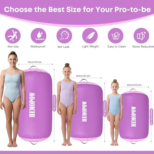 Inflatable Gymnastics Air Barrel Roller with Electric Pump, Heavy Duty PVC Tumbling Barrel Back Handspring Trainer, Air Tumble Track Mat for Home Gym, Cheerleading, Yoga Practice - color: Lavender & Pastel Pink, size: 3.3'L x 2'D