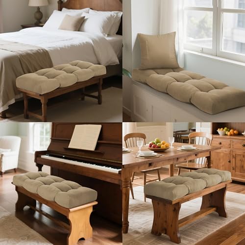 ELFJOY Non Slip Tufted Bench Cushion for Indoor Furniture 34"x16" Khaki | 3.5" Thick, Soft and Breathable Fabric, Skin-Friendly, for Dining Entryway Window Storage Bench, Comfort for Long Sitting - color: Khaki