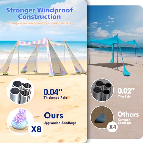 2PM SPORTS Beach Tent Sun Shelter 10x10 FT - UPF 50+ UV Protection, 8 Sandbags, Easy Setup, Portable Beach Shade Canopy for Family Picnic Camping Travel - color: Rainbow