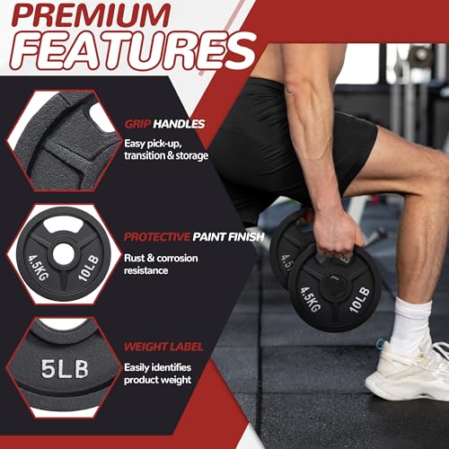 Fitvids 2-Inch Olympic and 1-Inch Standard Cast Iron Weight Plate for Strength Training & Weightlifting, Multiple Weights Available - color: Olympic (2-Inch Center), style: 2.5LB (Pair)