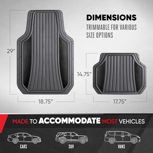 Motor Trend ChromeTech Car Floor Mats Full Set - Durable Rubber Floor Mats for Cars with Two Tone Accent, All Weather Interior Protection for Front and Rear with Non-Slip Backing, Gray/Black - color: Gray & Black