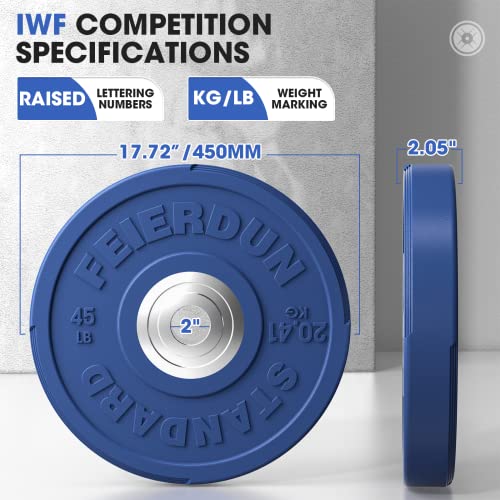 FEIERDUN Color Bumper Plate Set, 2-Inch Olympic Weight Plates, Low Bounce Rubber Barbell Plates with Stainless Steel Insert for Weightlifting, Strength Training, CrossFit & Home Gym, 10LB-370LB - style: H) 100LBS NEW SET