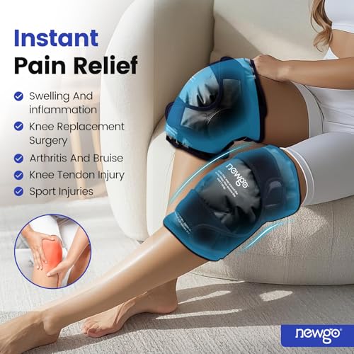 NEWGO Ice Pack for Knee Injuries Reusable, 360° Full Wrap, 2 Pack, Black | Y-shaped Strap Stays Put, Reusable for Knee Replacement, ACL, Arthritis, Swelling, and Sports Injuries, 21.7" x 9.8" - color: Regular Black 2-pack
