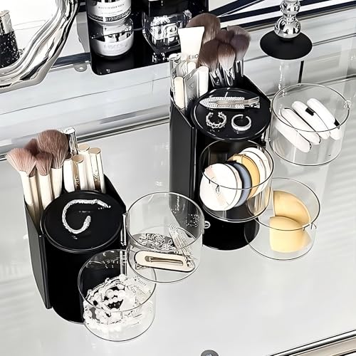 Azurphoric Hair Accessories Organizer with Hair Brush Holder, Rotatable Makeup Brush Holder for Necklaces, Earring, Bracelet, Ring, Makeup Brushes, Hair Clip and Hair Accessories (Black, 2-Layer) - color: Black, size: 2-Layer