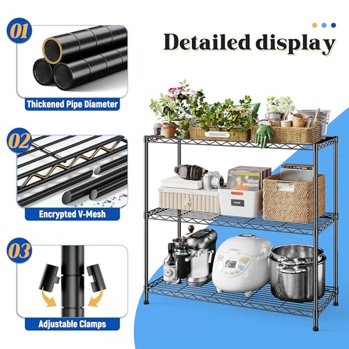 3- Shelf Metal Shelving Unit 35.6Wx14Dx36H,Adjustable Storage Shelves Heavy Duty Garage Steel Shelving for Office,Wire Rack Small Shelf for Kitchen Shelves Laundry Bathroom Pantry Closet Black,2pc - size: Black-35.6"Wx14"Dx36"H（2P）