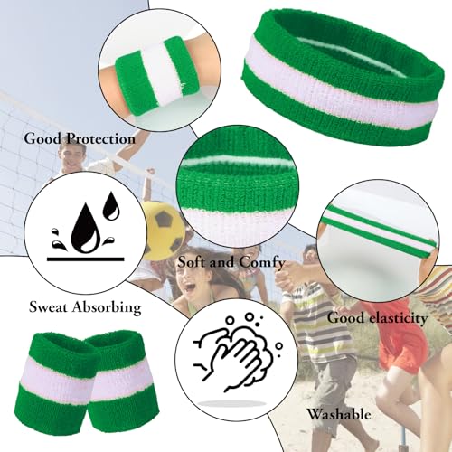 36 Pcs Wrist Sweatband Set Sports Headband Wristband Set for Men Women Party Sports Cotton Headbands Athletic Sweat Bands for Tennis Football Gym Workingout Accessories - color: Green White