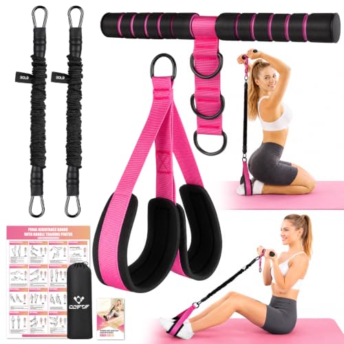 Adjustable Pedal Resistance Band with Handle, Poster, Carry Bag and 2 Tube | Multifunction Foot Pedal Elastic Band for Abdomen, Arm, Core/ABS & Legs, Portable Home Gym Yoga Exercise Equipment for Women
