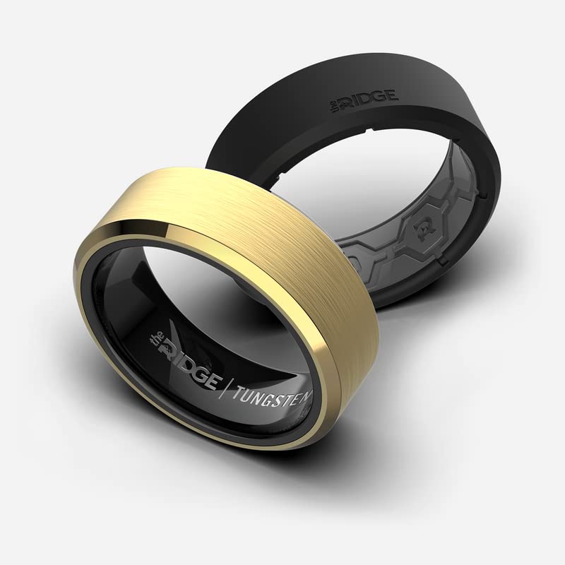 The Ridge Tungsten Rings For Men - Mens Wedding Band - Strong, Durable, and Scratch-Resistant Beveled Ring With Silicone Band - color: 24K Gold