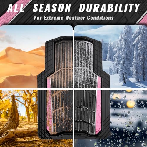 CAR PASS Heavy Duty Rubber Car Floor Mats, Deep Waterproof Car Floor Mats All Weather, Aluminum Film Floor Mats for Cars Non-Slip Universal Trim to Fit for SUVs Trucks Sedans Vans, Black Pink Metallic - color: Black Pink