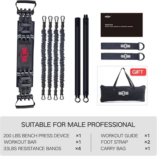 Innstar Multi-Function Resistance Bands for Working Out, Push Up Exercise Bands Resistance Bands Set for Bench Press Gym Equipment, Home Workout, Travel Portabl - color: Black Men 200Lbs
