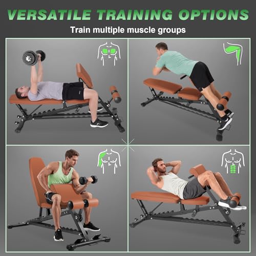 1000 LBS Adjustable Weight Bench with Roman Chair, Utility Workout Bench for home gym MAX Sit/Decline/Incline Up Bench Press Exercise Equipment 75°to -20°FID Strength Training - color: Brown