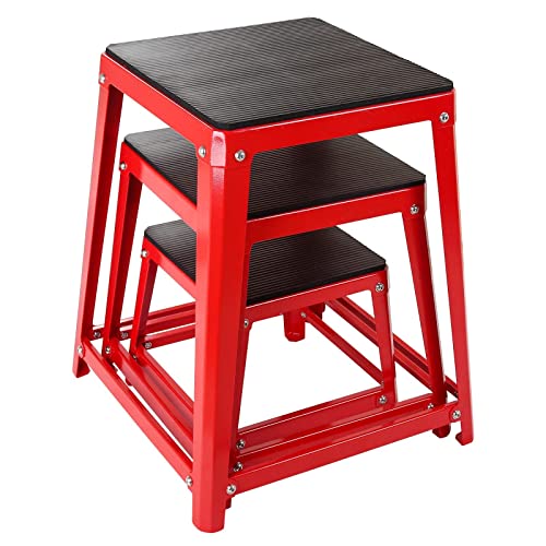 Plyometric Platform Box, Plyometric Box Jump Set For Home Gym Training, Conditioning, Strength Training - color: Set of 3 Red