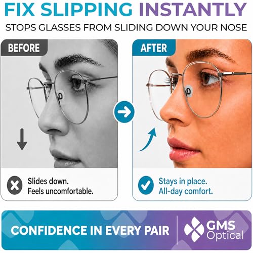 GMS Optical Push in Silicone Nose Pads for Glasses | 15mm Medium, 8.2mm Wide Width | Non Slip Nose Grips, Eyeglass Accessories for Glasses & Sunglasses, Provides Comfort & Stability (5 Pairs, Clear) - size: (M) 15mm - 5 Pairs