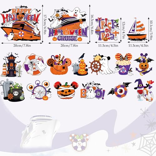 RiVolTa Halloween Cruise Door Magnetic - 16 Pcs Mouse Pumpkin Ship Cabin Decorations Magnets Stickers Funny Ghost Boo Anchor Stateroom Decals Accessories for Carnival Holiday Party Sign Garage Decor - style: Halloween