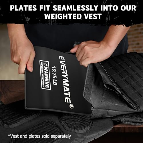 EVERYMATE Tactical Weighted Vest Plates – 3.75/5.75/8.75/14.5/19.75LB Pairs – Insert Weighted Vest Plates- Contoured Ergonomic Fit – WODs, Strength Training, Running, Weight Plates for Vest - color: 19.75LB*2, size: Curved