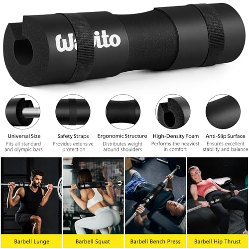 WALITO 8Pcs Barbell Pad Set for Hip Thrust - Squat Pad,Gym Accessories for Women with Bar Bad,Bench Press, with Gym Ankle Straps,Resistance Bands for Working Out,Lifting Strap,Carry Bag - color: Black