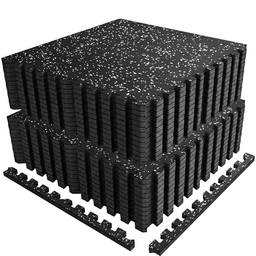 PRAISUN 0.56" Rubber Top Gym Flooring, Heavy Duty Interlocking Gym Mats for Home Gym, Non-Slip Workout Mat, 24 x 24in Large Gym Floor Mat, Protect Floors from Weights & Equipment, 96 Sq Ft, Black/Grey - size: 24 Tiles (96 Sq Ft)