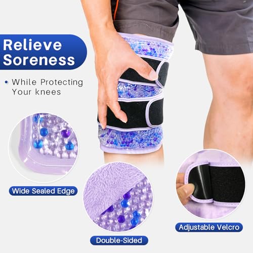 Knee Ice Pack Wrap for Pain Relief Reusable Gel Ice Wrap for Leg Injuries Swelling Knee Replacement Post-Surgery Recovery Adjustable Cold Compression Therapy Wrap for Arthritis - color: Light Purple