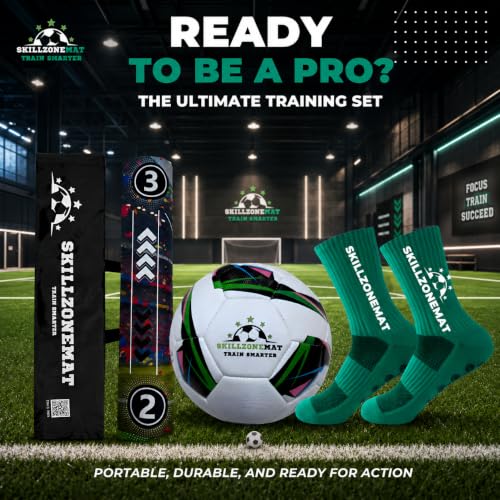 SkillZone Soccer Training Mat with Soccer Ball – Dribbling & Footwork Trainer | Indoor/Outdoor Soccer Training Kit with Interactive Video Hub, Grip Socks & Carry Bag | Control & Agility Practice - color: Limited Edition World Champions 2026 - Match Kit