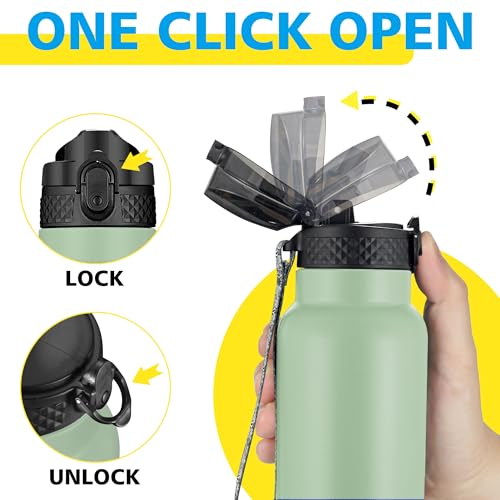 Han's Bottle Sports Water Bottle - 32 Oz, Straw Lid, Leak Proof, Vacuum Insulated Stainless Steel, Double Walled, Thermo Mug,Pine Green - color: Pine Green, size: 32 Ounces