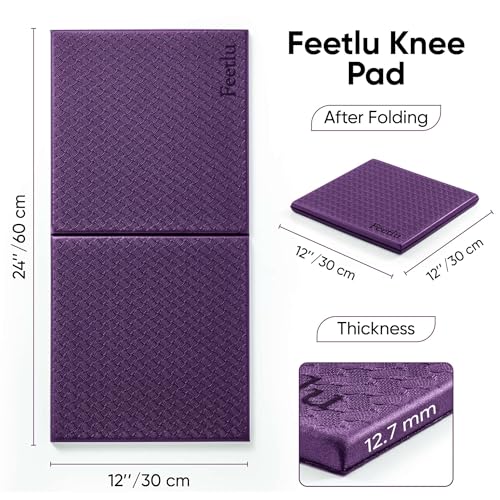 Yoga Knee Pad Cushion Exercise Knee Pad Folding, 1/2" Thick 24"x12" Eliminate Pain During Yoga or Exercise Workout– Extra Thick Padding& Support for Yoga Pilates, Fitness Exercise - color: Purple