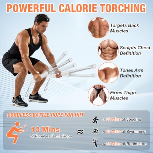 2PCS Ropeless Battle Ropes, Weighted Cordless Battle Ropes for Home Gym, Portable Silent Workout Rope Fitness Equipment for Full Body Toning, Low-Impact Workout, Strength & HIIT, Gray - style: Gray