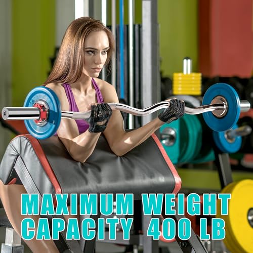 Olympic EZ Curl Barbell Bar, 47" Curl Bar for Weight Lifting,Chrome Curling Bar for 2 Inch Weight Plates，Biceps, triceps, Back/Leg Muscle Group Exercise,Training Bar for Home Gym - color: Silver